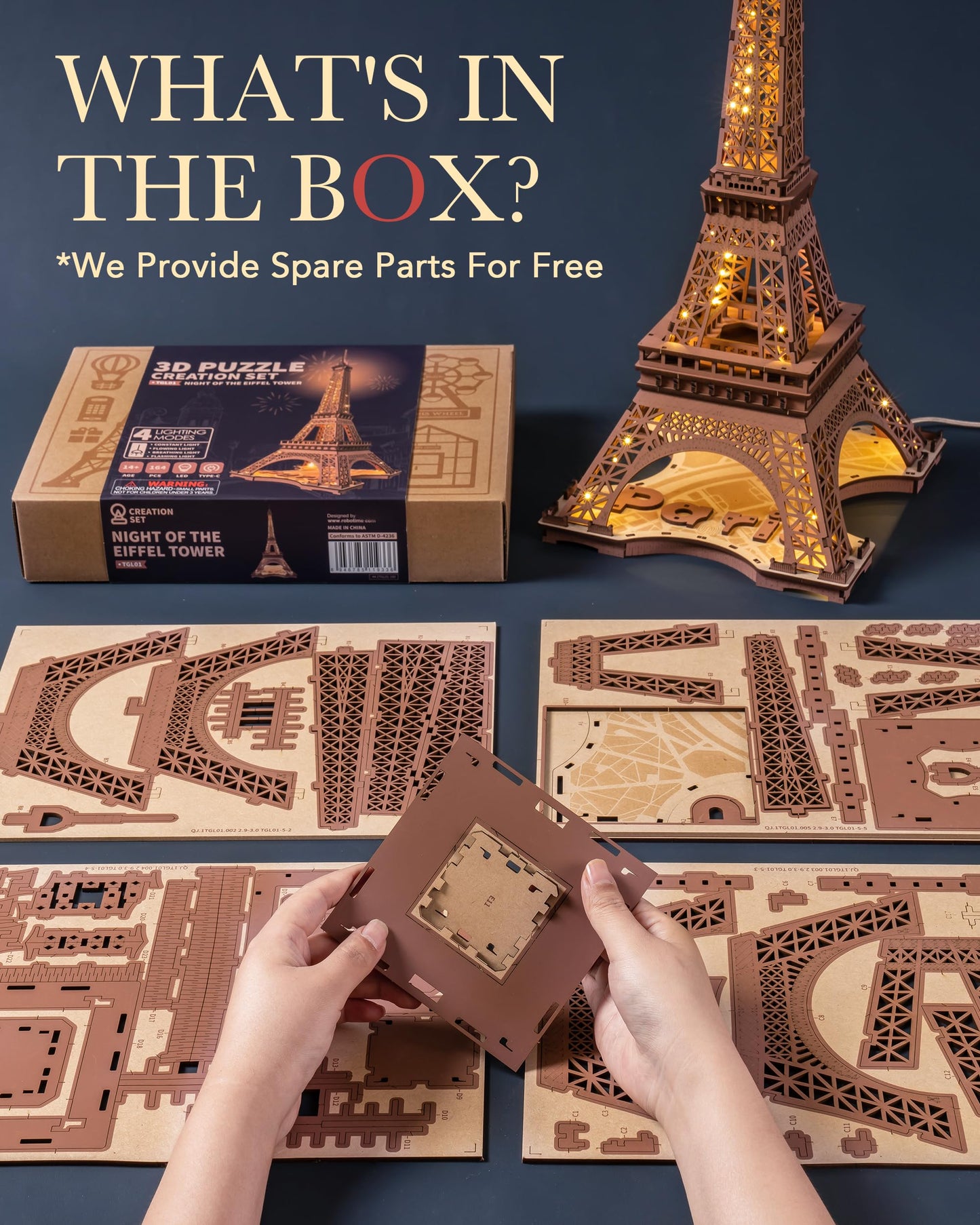 Night of the Eiffel Tower 3D Wooden Puzzle